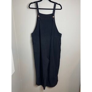 100% Cotton Oversized Overalls Black Lagenlook Wide Leg Bib Jumpsuit Large